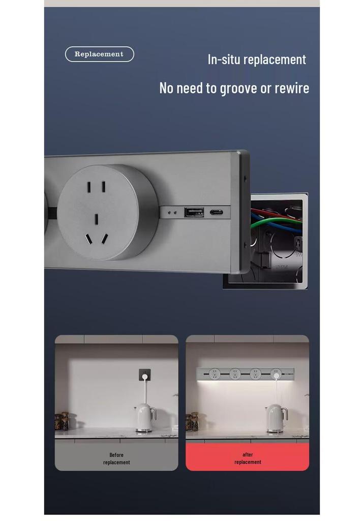 Inductive USB Rail Socket with Movable Kitchen Drawer Slides - White
