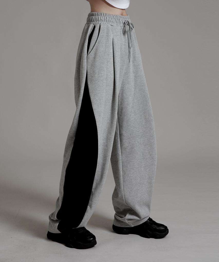 LIKE THE MOST Training Pintuck Color Block Wide Pants Melange
