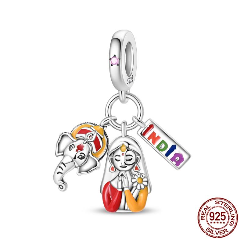 Winter Series Ski Polar Bear Snowman Charms Fit Original Bracelet DIY Jewelry Making Women Gift 100% 925 Silver