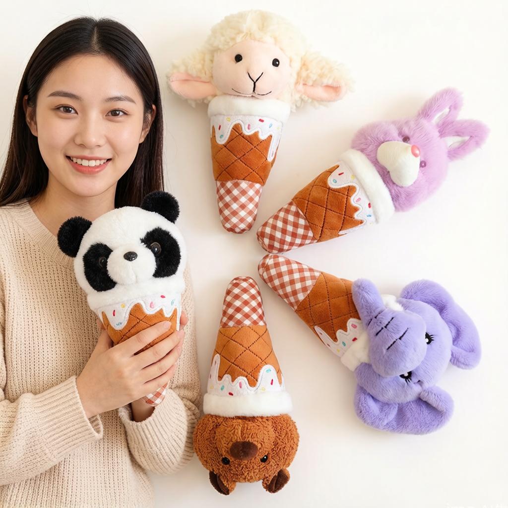 18Cm Animal Ice Cream Cone Plush Toy Kawaii Summer Snack Food Plushie Pig Rabbit Panda Lamb Bear Prop Gift