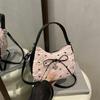 Cute Bowknot Print Shoulder Bag With Plush Pendant Crossbody Bag Handbag Girly Tote Commuter Bag  Women Underarm Bag Gift
