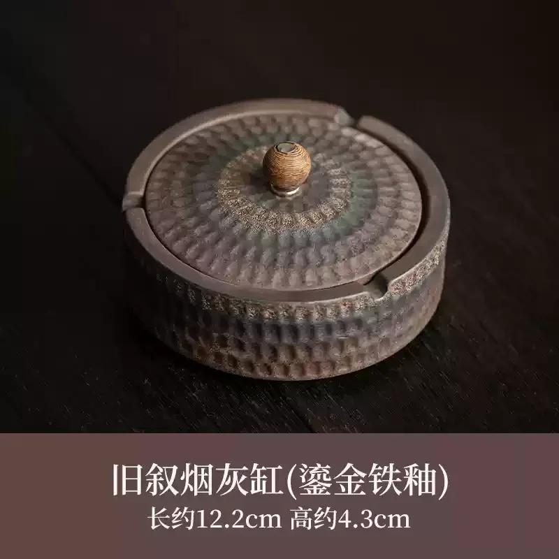 Ceramic Ashtray with Cover Home Office Creative Living Room Chinese Fly Ash Proof Ceramic Ashtray