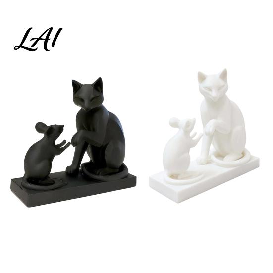 Cat Mouse Design 3D Printed Modern & Sculpture Minimalist Animal Interaction Desk Decor Matte Art Table Decor Collectible Figurine Stable
