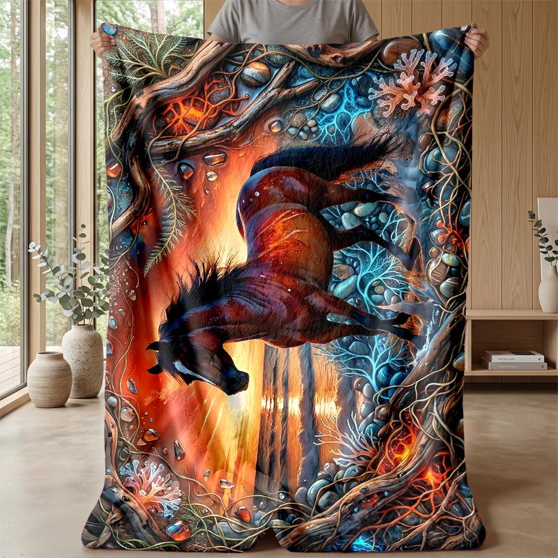 Ethereal Horse Symphony Theme Blanket Lightweight Warm Flannel Blanket Decorative Throw Blanket for Home Decoration