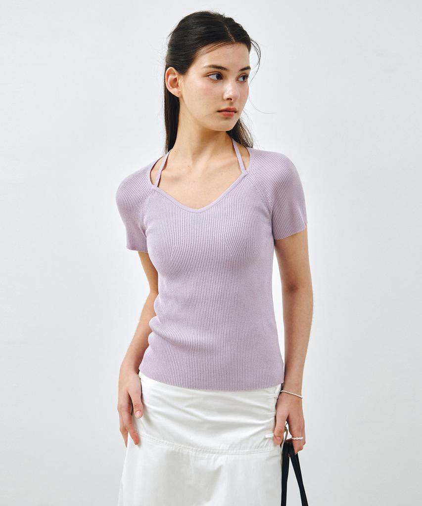MONGDOL Ribbed Cap Sleeve Halter Strap Knit Mdkt125_5 Colors