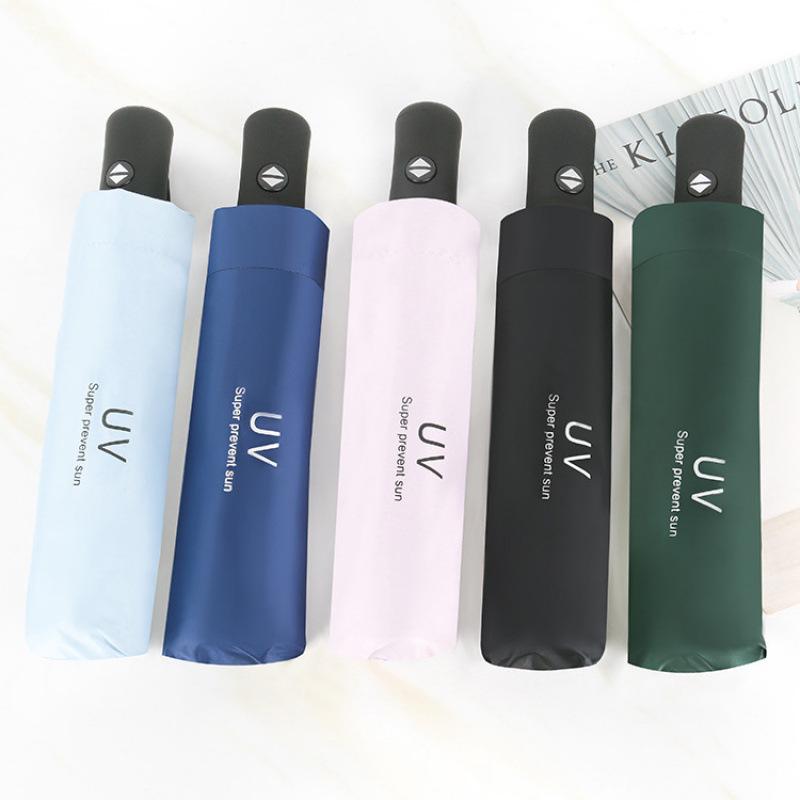 Women's Foldable UV Protection Sunshade: Black Vinyl Automatic Umbrella for Rain or Shine