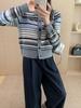 Merino Wool Color-Block Cardigan Sweater for Women - Spring/Autumn Temperament Top