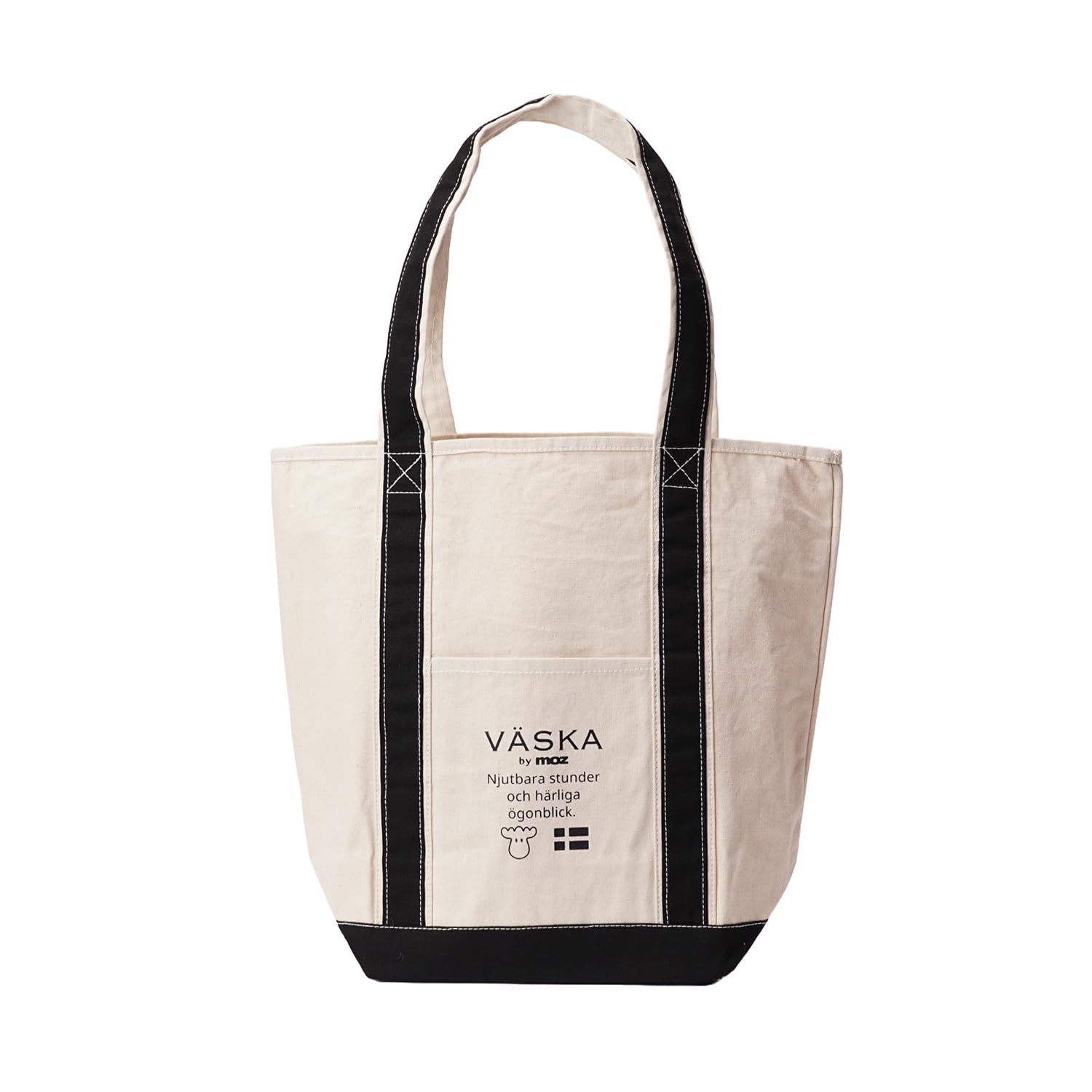 

VASKA by moz Tote Bag, Medium, Fits A4 Size, Nordic, Swedish, Elk, Women s, Canvas, Cotton, Heavyweight, VSCE-02B, Night Black