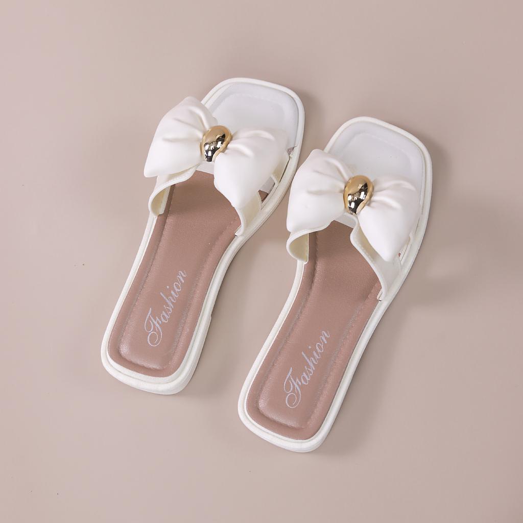 Women's Flat Slippers Outside Summer New Square Buckle Slippers Women Wear Non Slip Fashion Flower Bow Cool Slippers