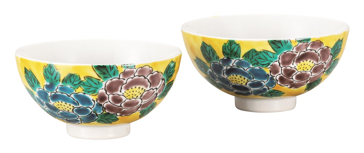 

Kutani ware Iwataya set of rice bowls, Yoshidaya peony, K9-529