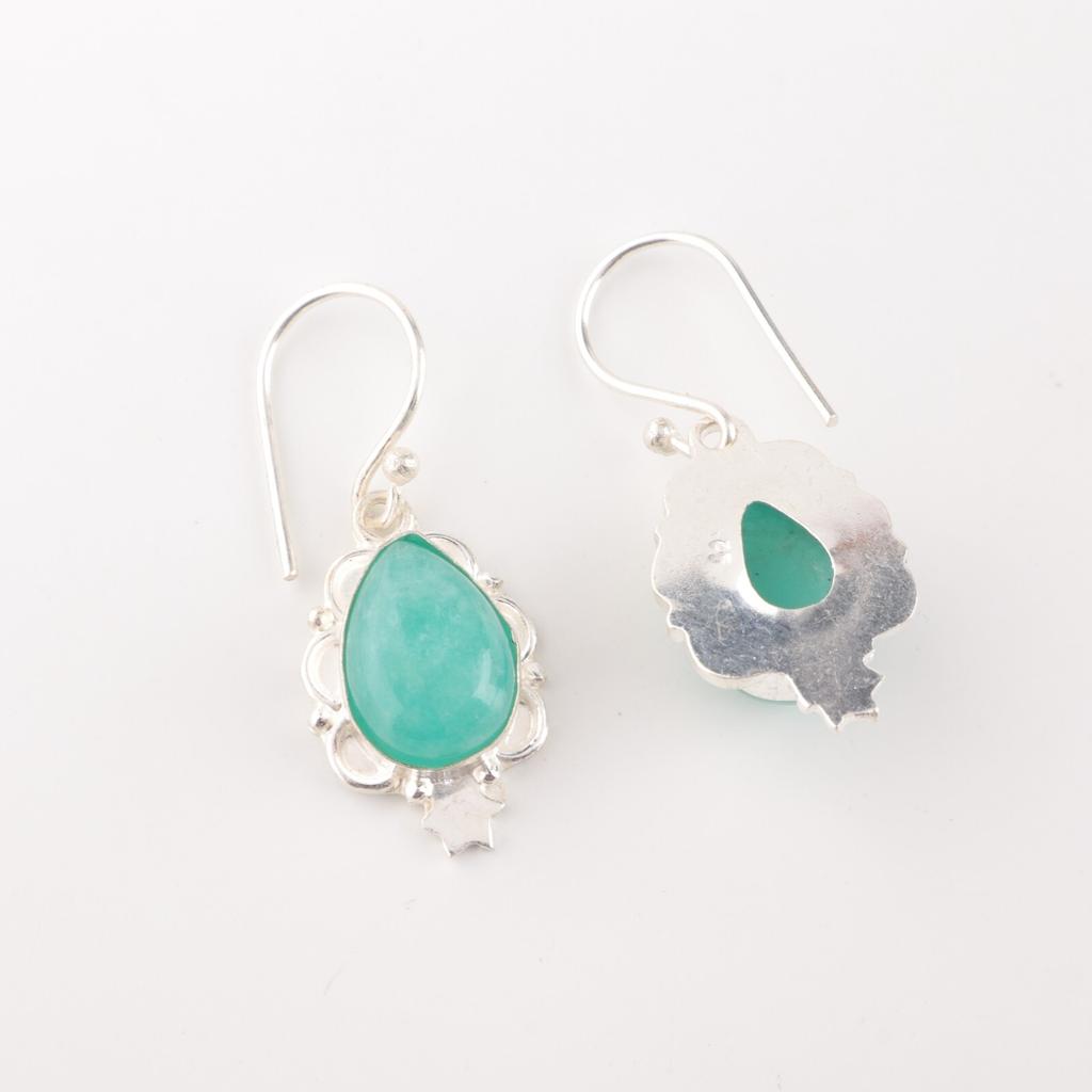 Amazonite Gemstone 925 Solid Silver Jewelry Handmade Earrings 1.6" Gift For Wife EE-163-26