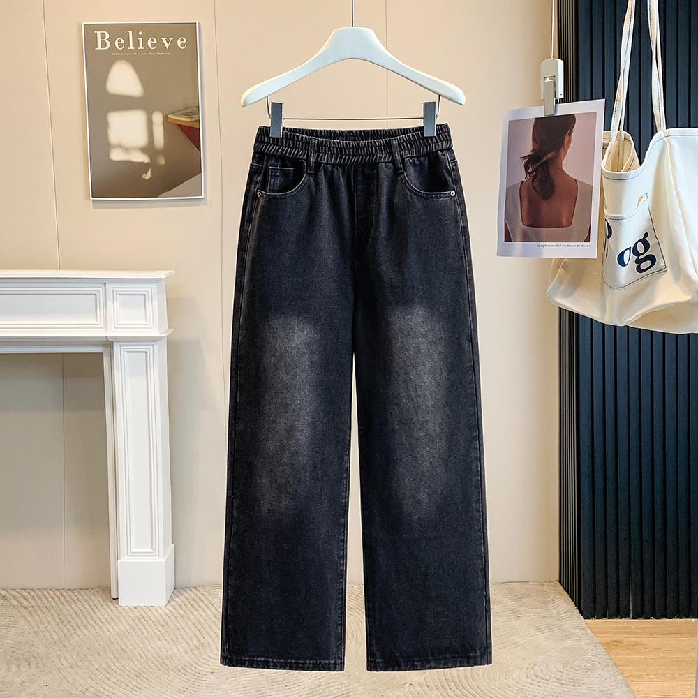 DIMANAF 2026 Autumn Winter New Plus Size Women Jeans Long Pants Denim Bottoms Casual Elastic Waist Pants Vintage Lday Black