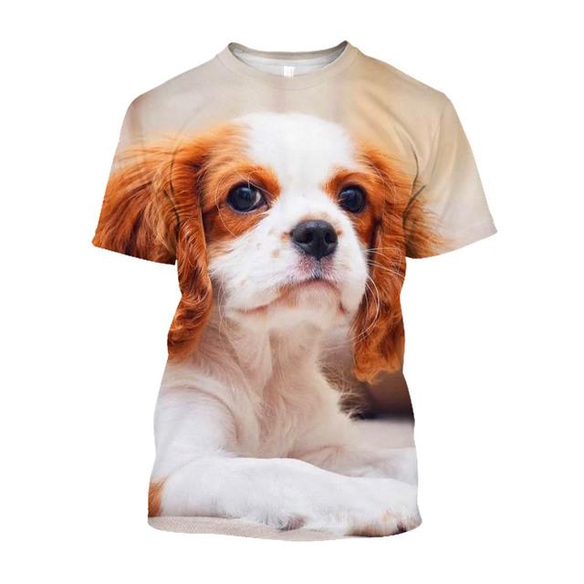 3D Puppy Dog Printed T-shirty Men Oversized Baggy Cavalier King Charles Spaniel Graphic T Shirts Streetwear Cute Clothes