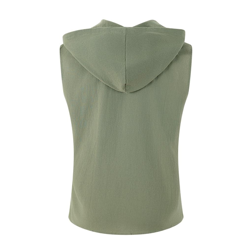 Men's New Summer Fashion T-Shirt - Casual Hooded Solid Color Sleeveless Zipper Hawaiian Beach T-Shirt