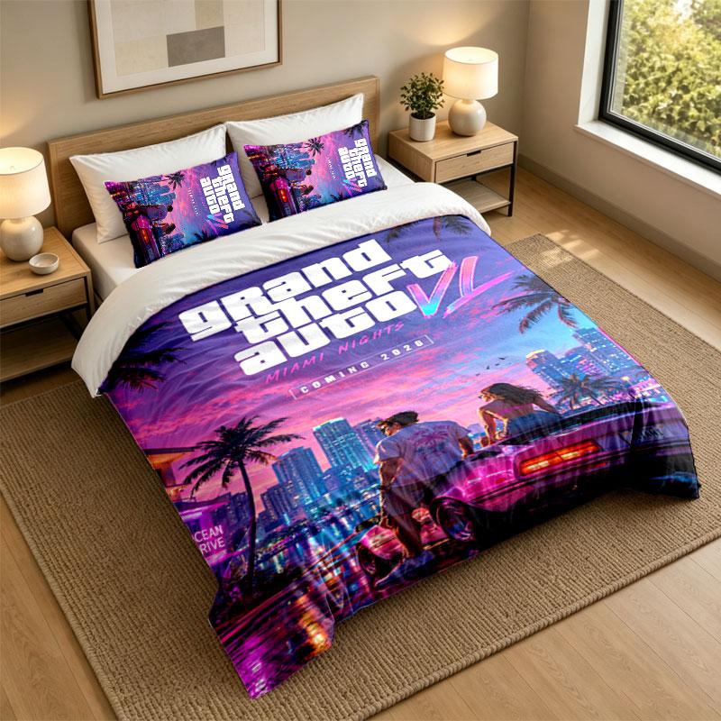 3Pcs Bedding SetGTA Soft Bed Sheet and Two Pillowcases Home Bedroom Decor