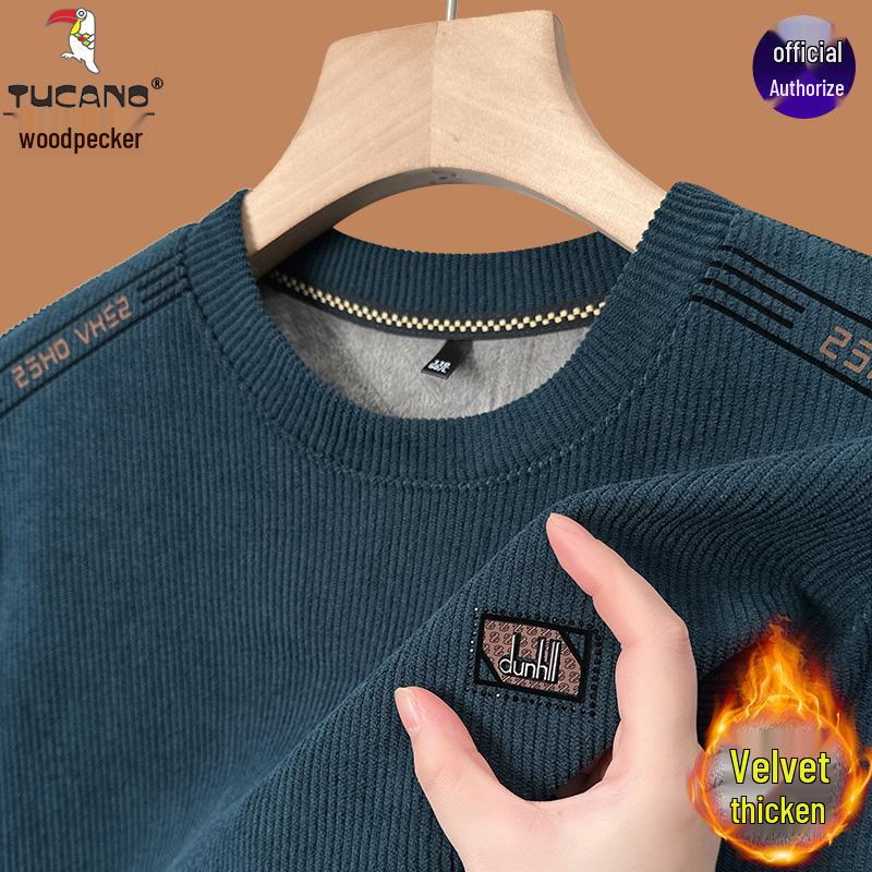 

Woodpecker Men s Winter Plus Velvet Hoodie 2023 – Round Neck Long Sleeve Thicken Casual Top 4XL (180-210 jin)