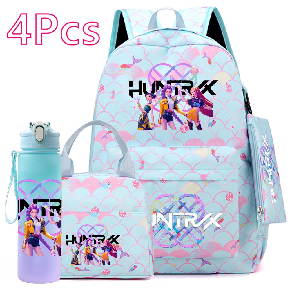 4-teiliges/Set K-POP Bedruckter Rucksack Große Kapazität Schultasche Handtasche Etui Tasche mit 750 ml Wasserflasche Junge Mädchen Schultasche wasserdicht Reisetasche Mochila