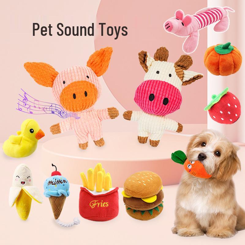 Peluche Bulldog Francese con Palla Squeaky e Giocattolo con Corda per Gatti e Gattini - Resistente al Morso, Design Cartoon Frutta