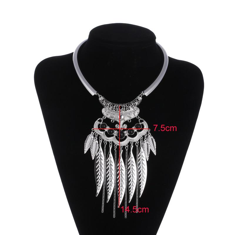 Vintage Statement Boho Necklace For Women Leaves Tassel Blue Black Red Beads Rhinestone Bohemian Necklace Party Jewelry Gift