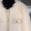 Women Autumn Winter Short Faux Fur Coat Ladies Round Neck Long Sleeves Jacket Comfortable Thickening Plush Outwear
