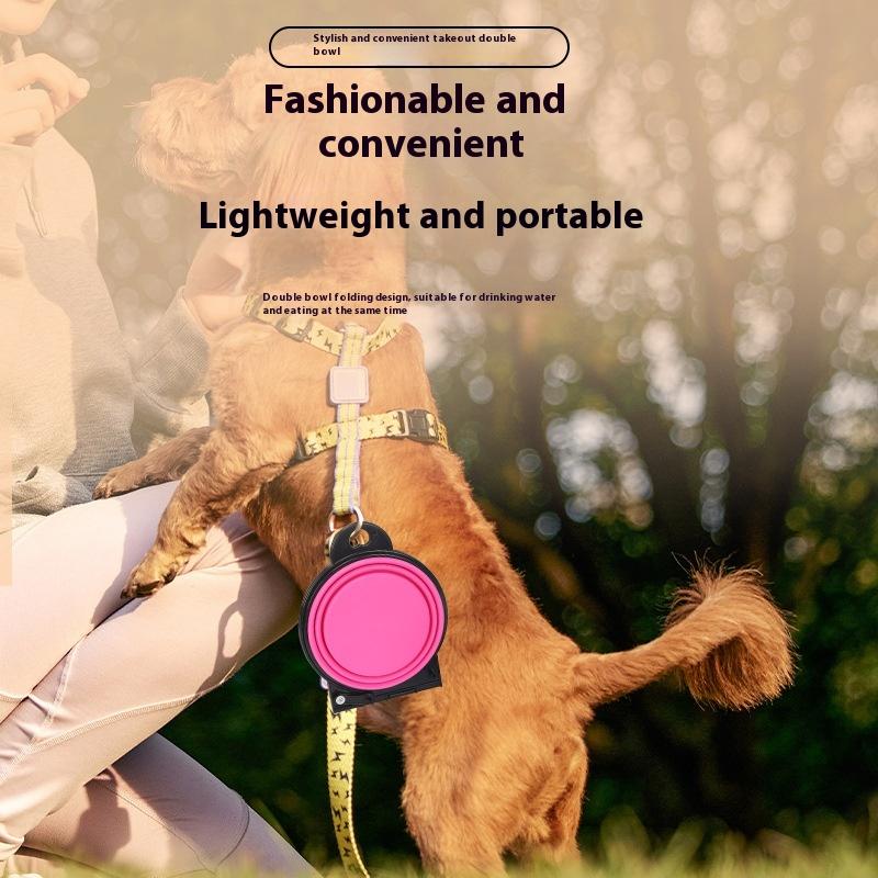 2 In 1 Collapsible Dog Travel Bowl Double Bowls Folding Food Water Bowl Portable Hangable Dog Feeder For Outdoor Dog Product