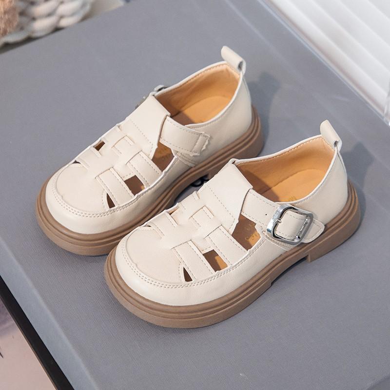 

Summer Peep Toe Kids Performance Shoes Boys Girls Black White Leather Sandals Comfortable Breathable size 24