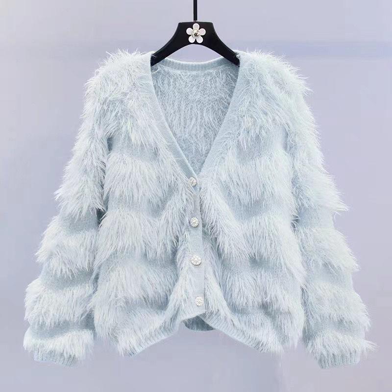 Cardigan Sweater Female Top Super Fairy Tassel Mink Fleece Women Loose Sweetheart Fur Fashion Foreign Long Sleeve Female Coat