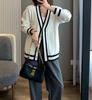 Korean Style Gold Button Cable Knit Cardigan: Women's Autumn/Winter Loose Color Block Knitwear