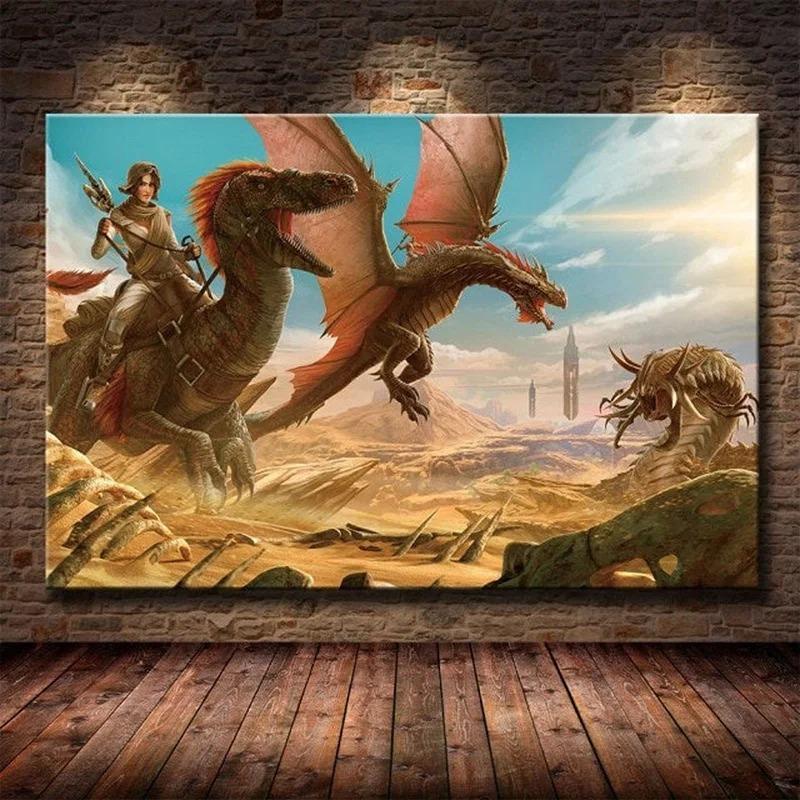 Modułowy Płócienny Ark Survival Evolved Obrazy Malarstwo Gra Survivalowa Wystrój Domu Druk Plakat Dinozaura Salon Nowoczesna Sztuka Ścienna