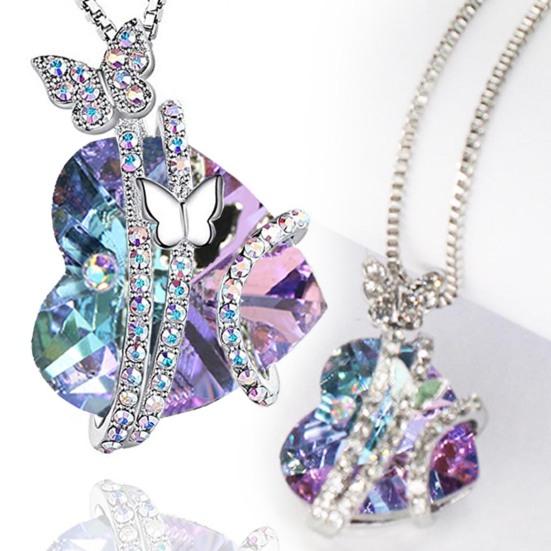 Women Necklace Butterfly Heart Rhinestones Jewelry Electroplating Bright Luster Necklace Jewelry Gifts