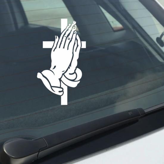 Adesivo in Vinile Religioso Mani in Preghiera per Lunotto Auto Crocifisso Sfumato Adesivo per SUV Camion Decalcomanie per Auto Resistenti al Sole per Parabrezza