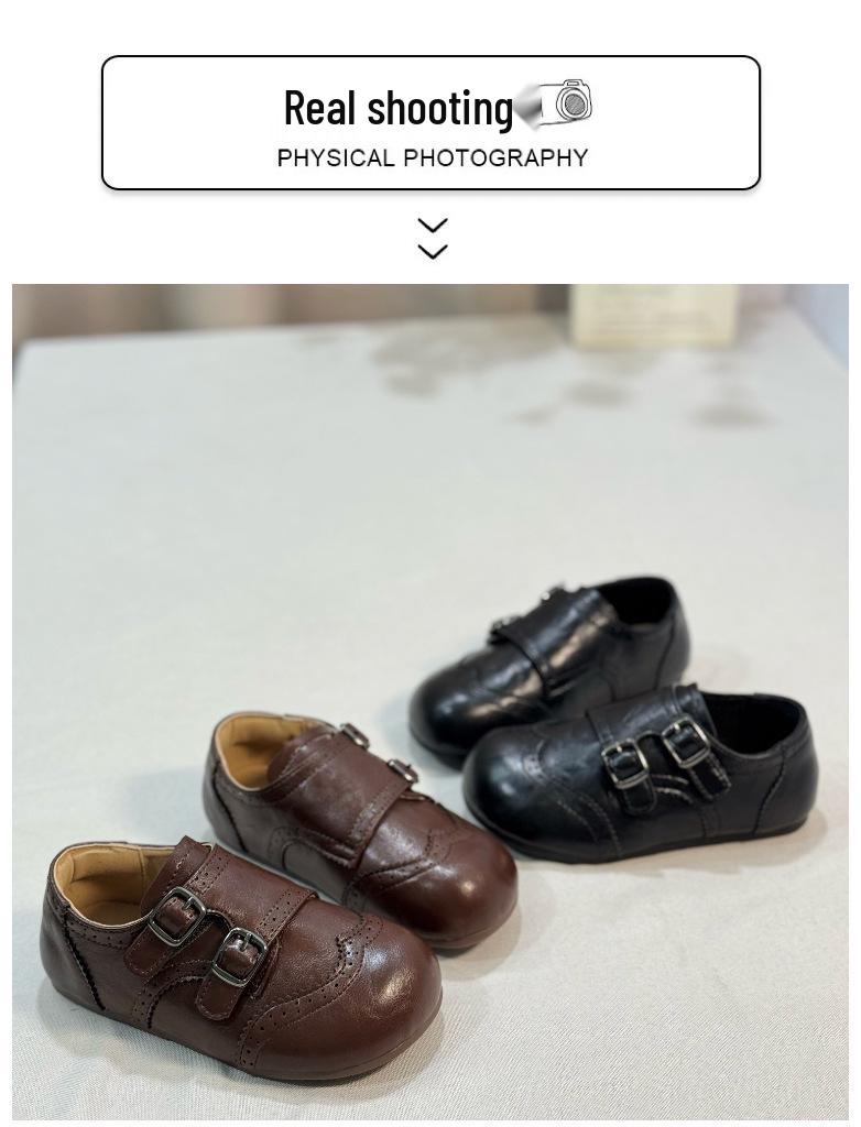 Spring 2026 Children's Leather Shoes: Velcro Loafers for Boys & Soft Sole Princess Shoes for Girls
