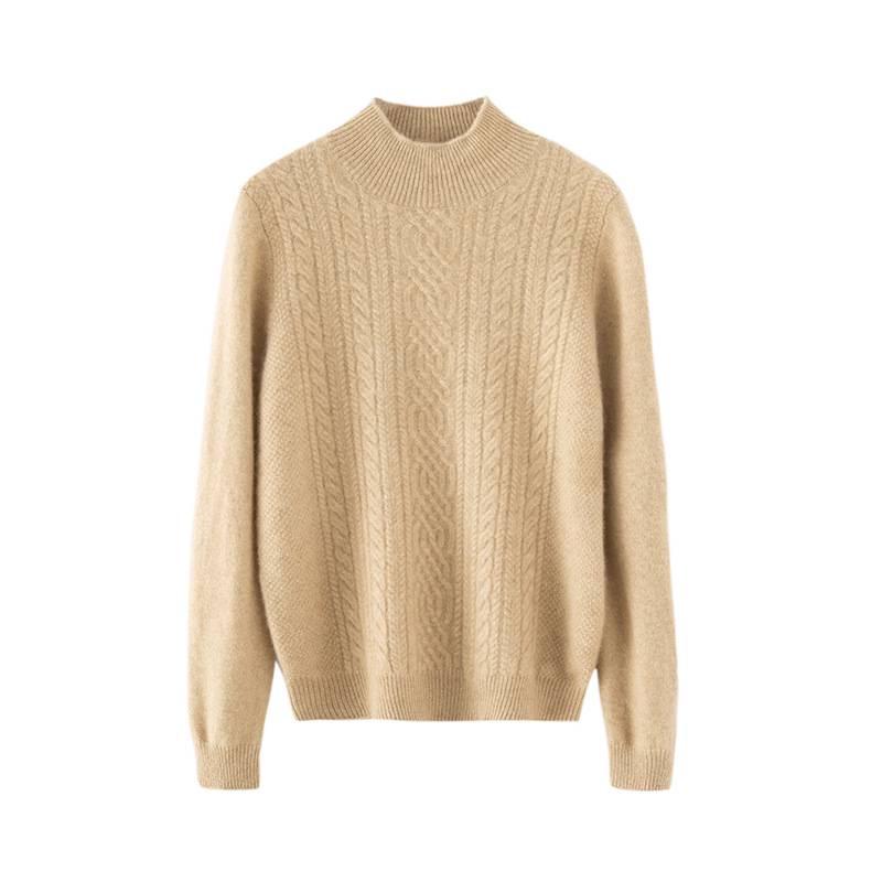 High Neck Cashmere Sweater - Loose Fit Solid Color Knit for Autumn and Winter