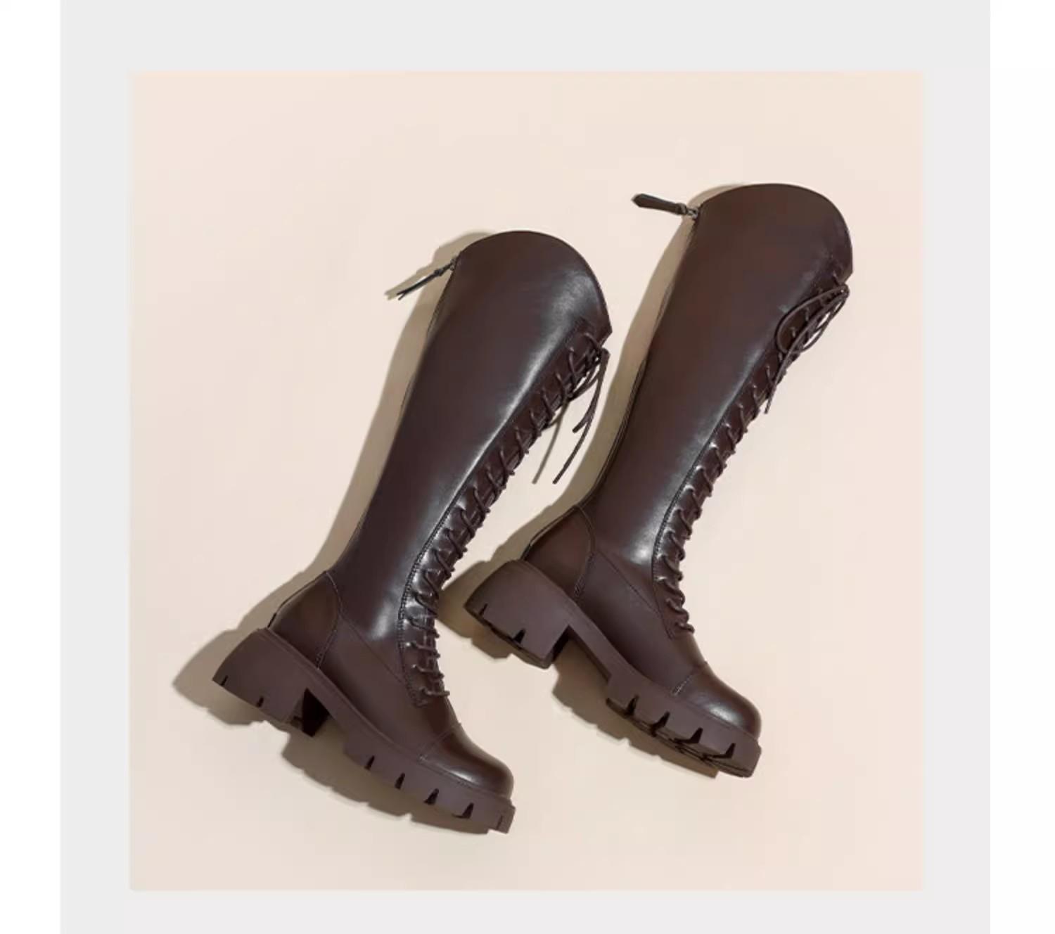 

2024 autumn new Korean version thick heel mouth thin fashion knight boots women s thick-soled rear zipper strap boots 40 темно-коричневого кольору