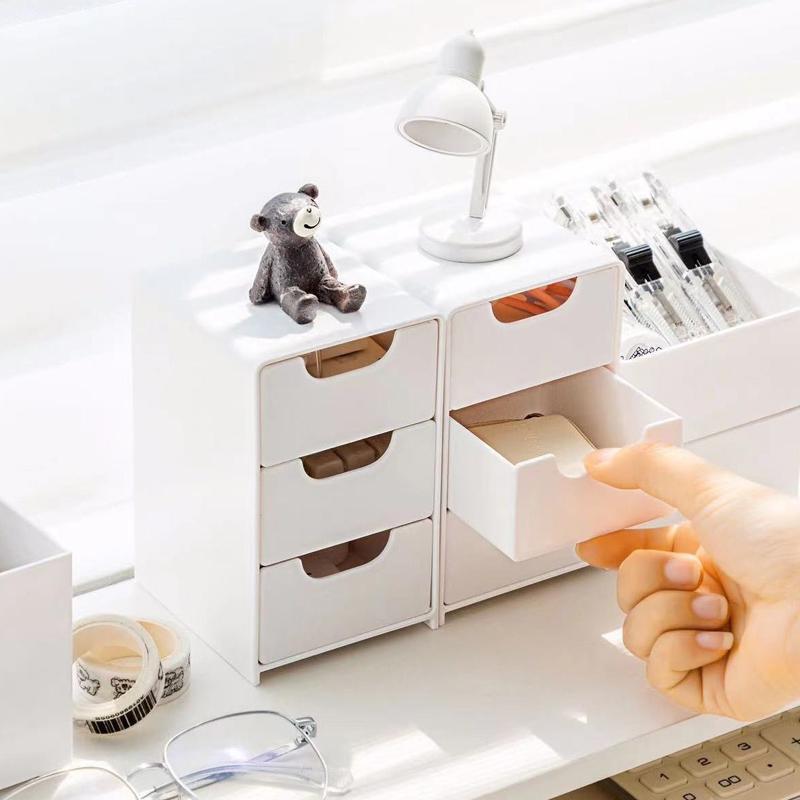 1 Three Drawer Desktop Storage Box - Office Supplies, Jewelry, And Cosmetics Storage Artifact - Portable Partitioned Storage Box
