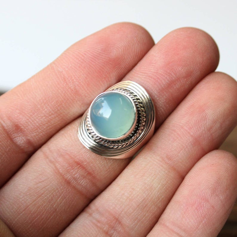 925 Sterling Silver Ring, Aqua Chalcedony Ring, 925 Sterling Silver Ring, Fine Gemstone Ring, Thanksgiving Gift, Handmade Jewelry,