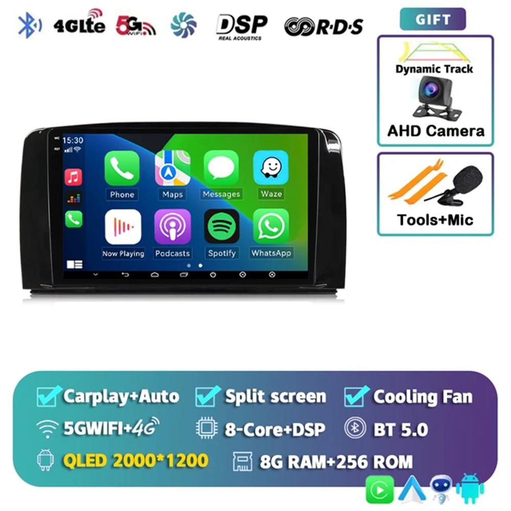 Android 14 QLED Car Radio Carplay Multimedia GPS Player BT For Mercedes Benz R Class R300 R350 R280 R320 R500 W251 2007 - 2011