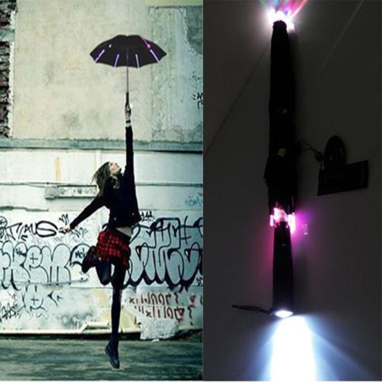 Umbrelă de protecție creativă colorată cu LED, rezistentă la vânt, soare, ploaie, noapte