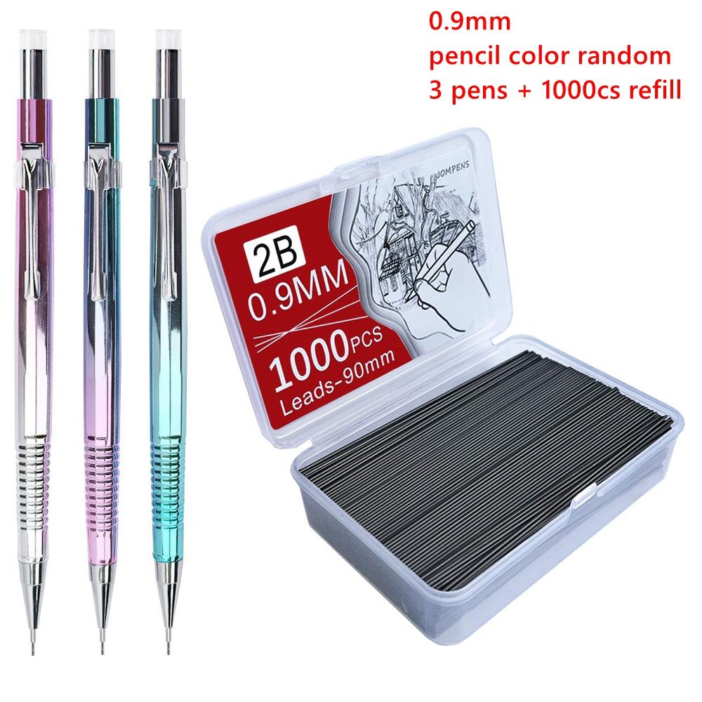 3+1000Pcs Mechanical Pencil Set 0.5/0.7/0.9 mm with Lead Refill for Writing Sketching Drawing Painting School Automatic Pencils