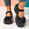 Fashion Fashion Bowknot Mary Jane Platform Shoes Woman Black Patent Leather Chunky Heel Pumps Women Plus Size Buckle Strap Lolita Shoes