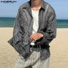 INCERUN Men Casual Loose Lapel Long Sleeve Striped Print Shirts Tops