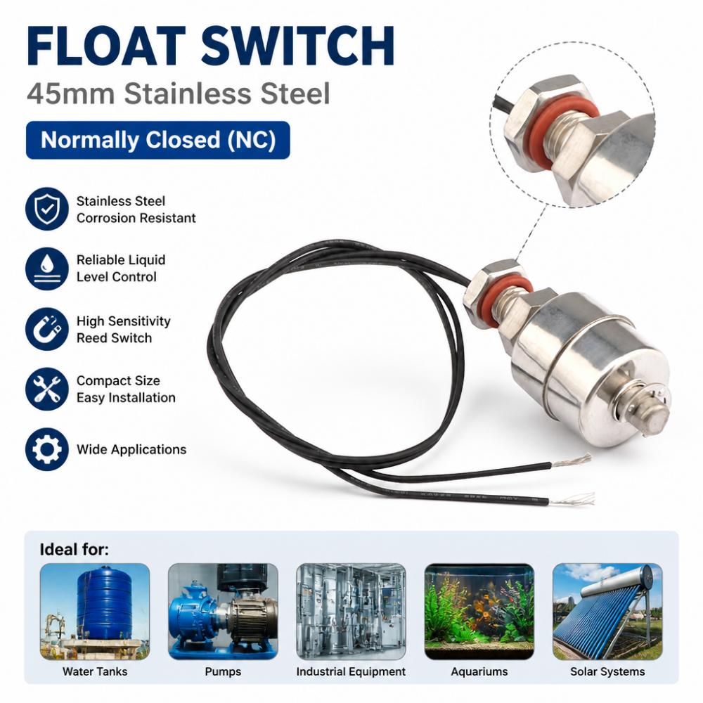 Stainless Steel Level Switch 45mm Normally Closed Level Controller Vertical Level Sensor Built-in Float Switch Automatic Water Pump Controller