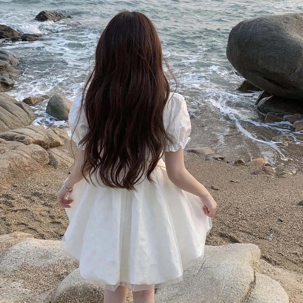 French niche design feeling waist sweet princess style dress schoolgirl summer white Lolita tutu