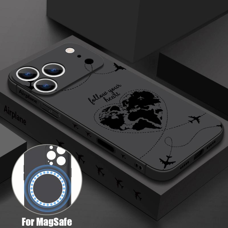 Flugzeug Herz Kartenprint Hülle Für iPhone 17 Pro Max Magnetisch Für Magsafe Weiche Hülle Für iPhone 16 Pro Max 15 14 13 16E Air