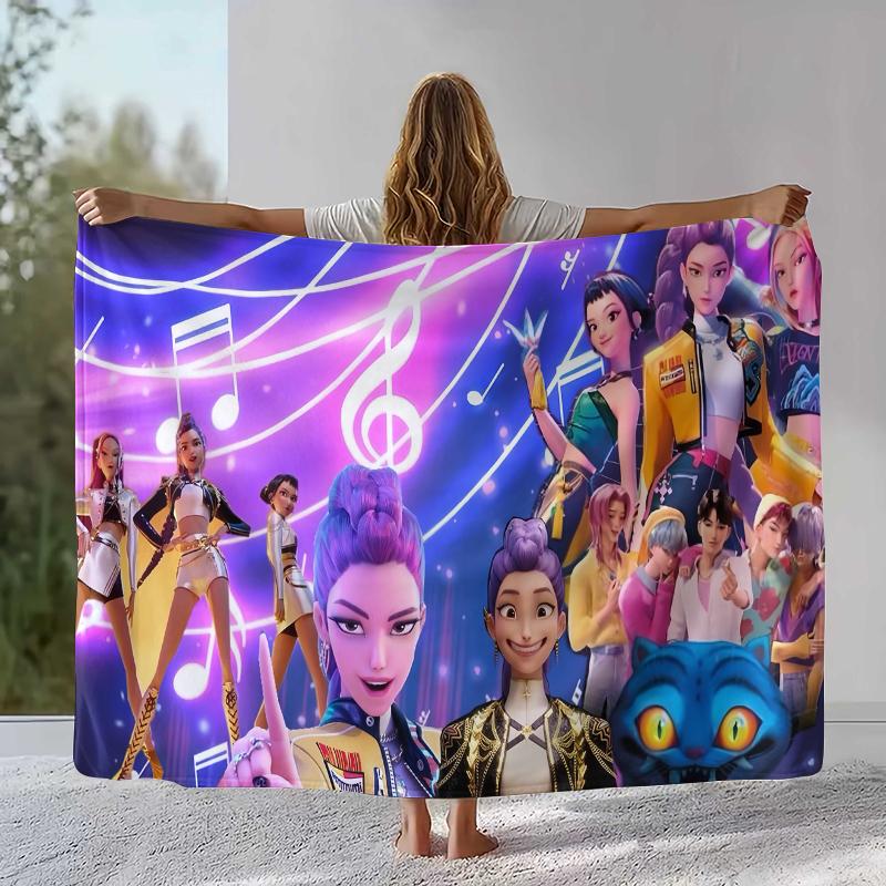 

K-Pop Demon Hunters Golden Saja Boys Flannel Blanket,Ultra Soft Warm Plush Throw for Home Bedroom Bed Sofa Cover Office picnic 75x90cm