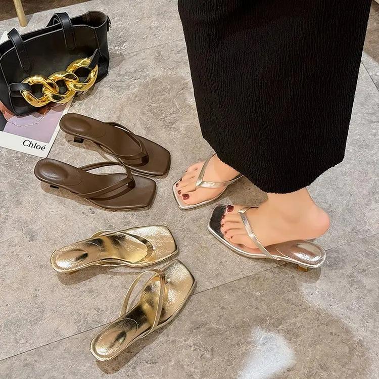 Large Size Women's Shoes Fashion Comfortable Summer Party Slippers Square Toe Thin Heels 2025 New Wedding Shoes