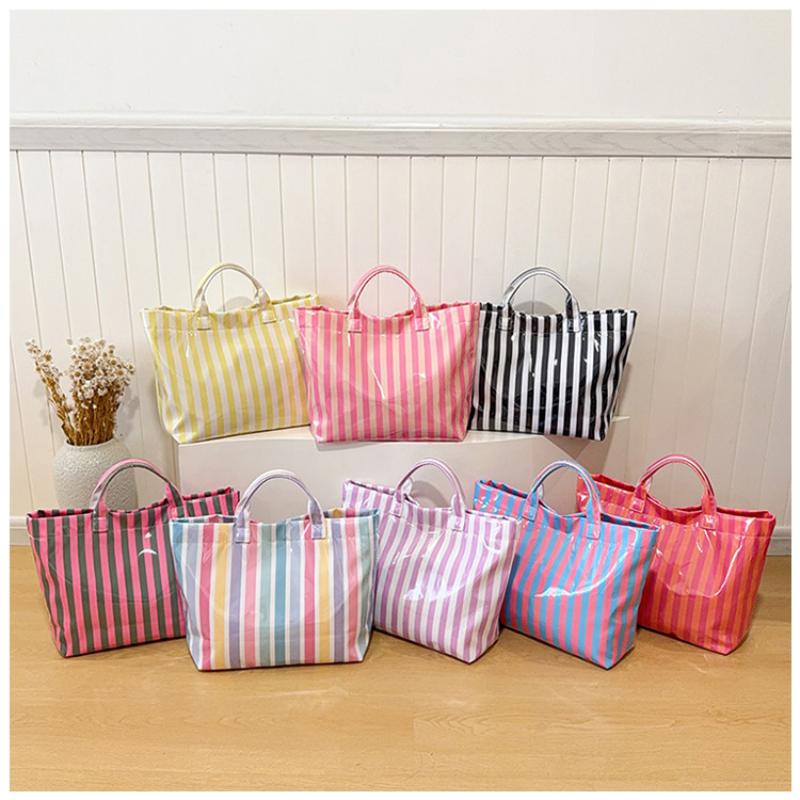 Efficient Striped Tote Bag Large Capacity Shoulder Handbag for Travel Needs