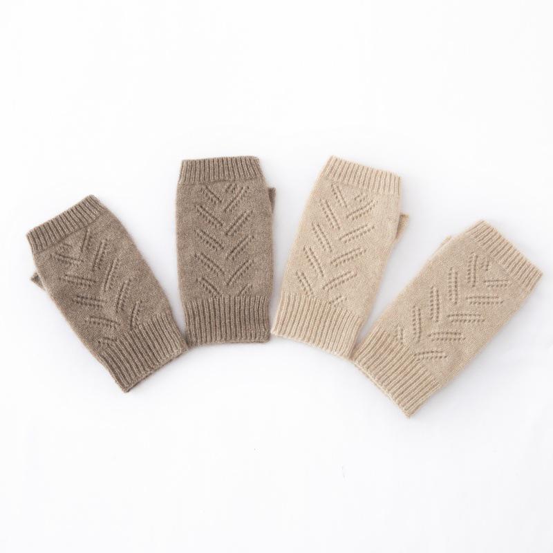 Women's 100% Pure Cashmere Half-Finger Knit Gloves - Warm & Simple Solid Color Design