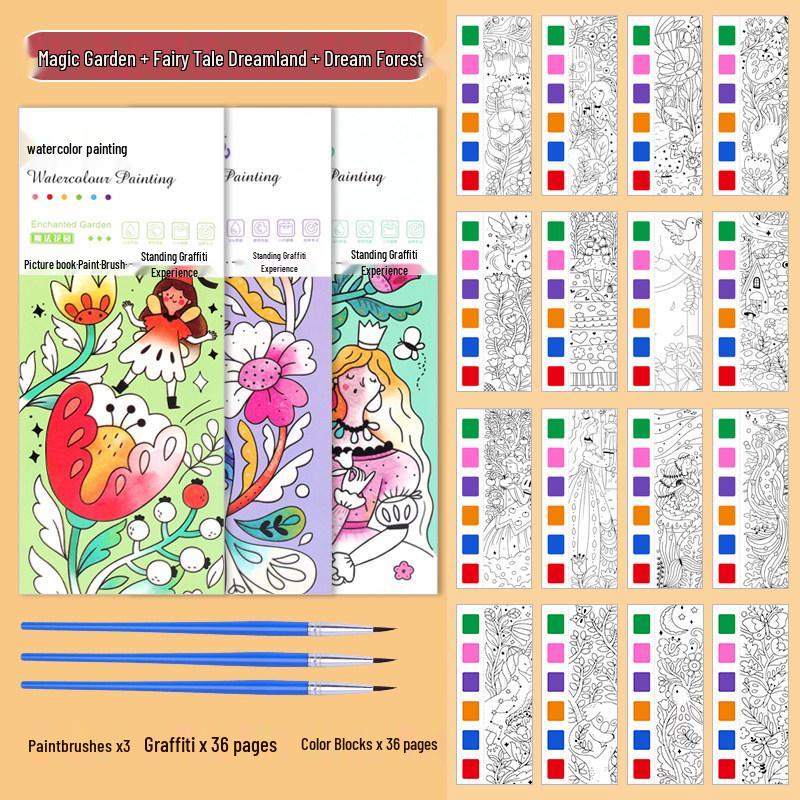 Portable Children's Watercolor Doodle and Coloring Book with Sticky Notes and Gouache