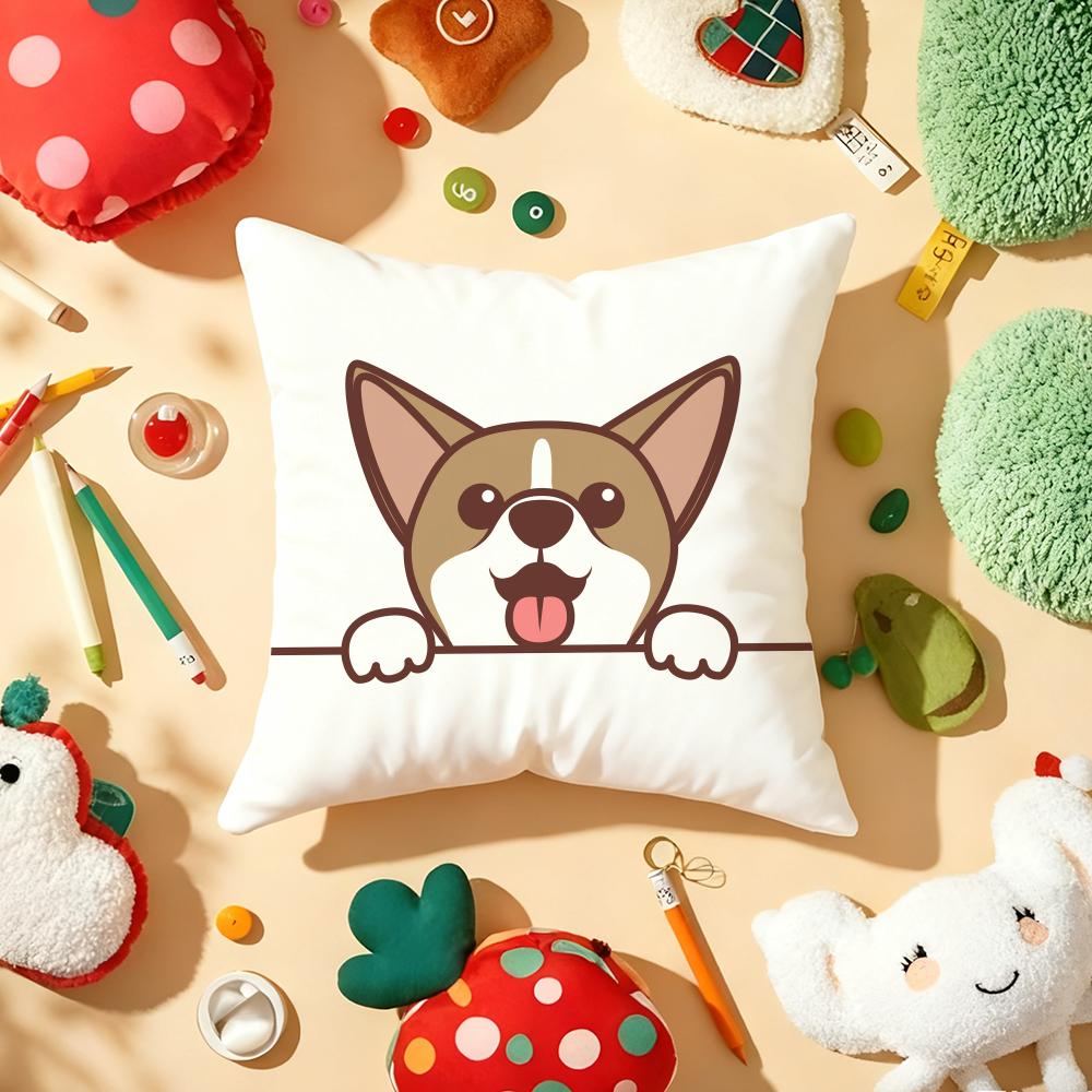 Cute Dog Waving Paw Pillow Case Plush Fabric Soft DoubleSided Printed Sofa Warm Winter Home Gift Cushion Cover